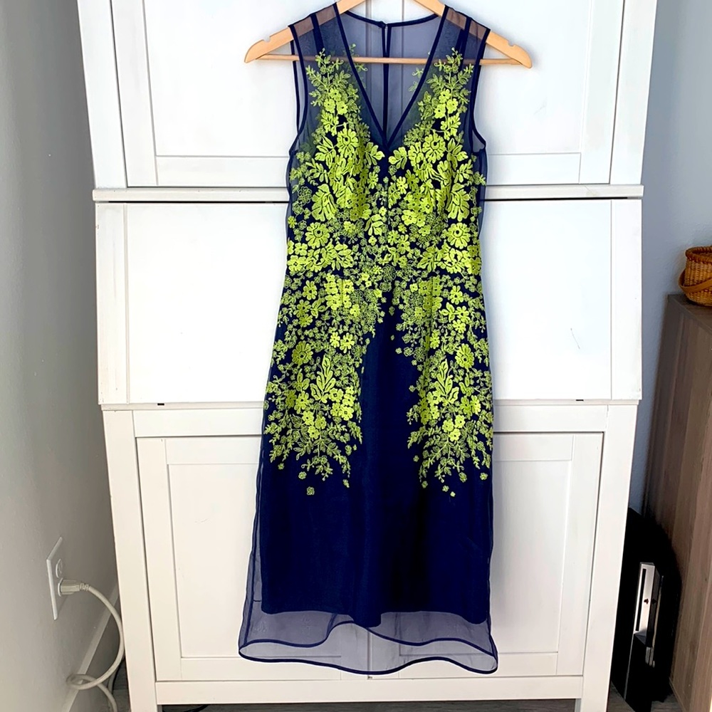 L.K. Bennett couture dress navy and lime USA 2